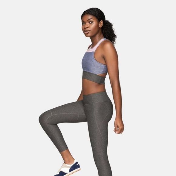 Outdoor Voices Tri Tone Slashback Crop Top in Ballet, Storm, & Olive - Picture 10 of 11